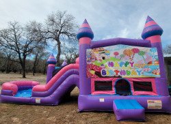 20240125 124640 1711551923 Pink Gliter Dual Lane Bounce House Slide Combo